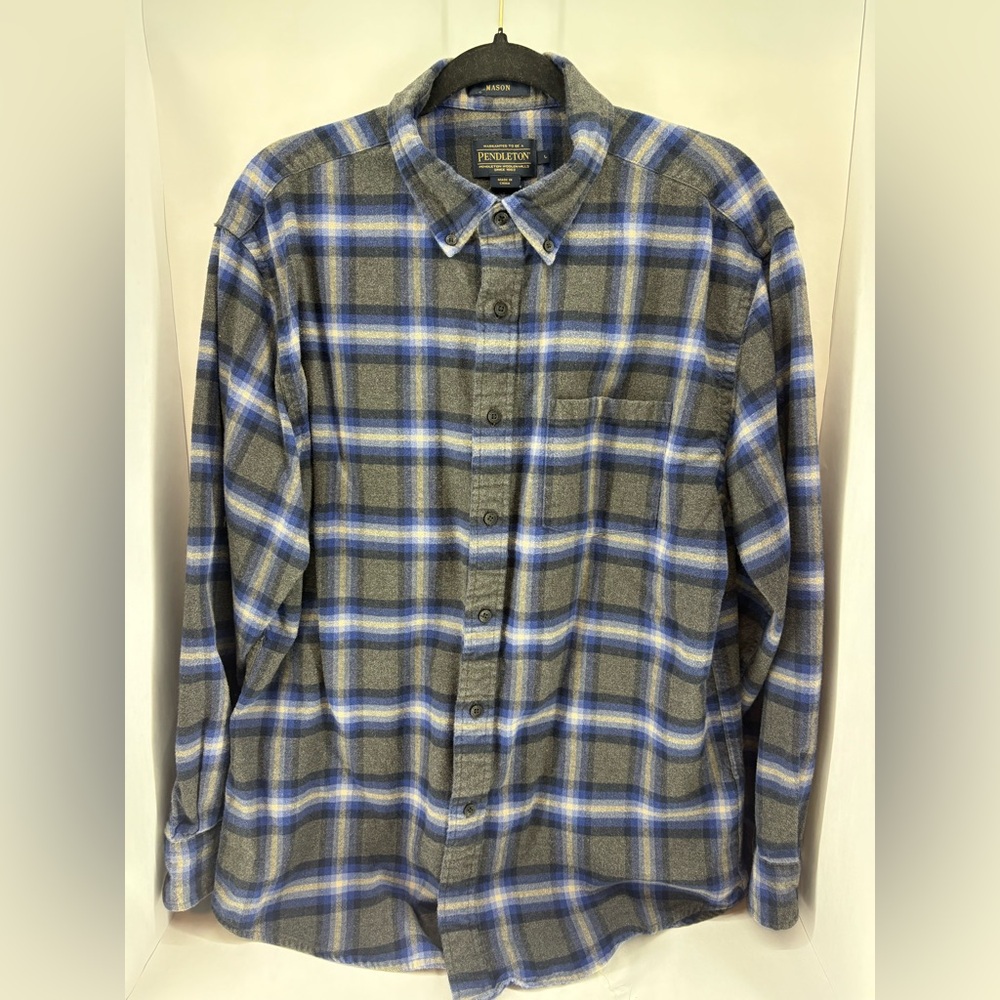 Pendleton Blue and Grey Plaid 100% Cotton Flannel